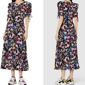 Gorman x Kaitlin Johnson Black Licorice Floral Silk Midi Dress Black AU 12 / M